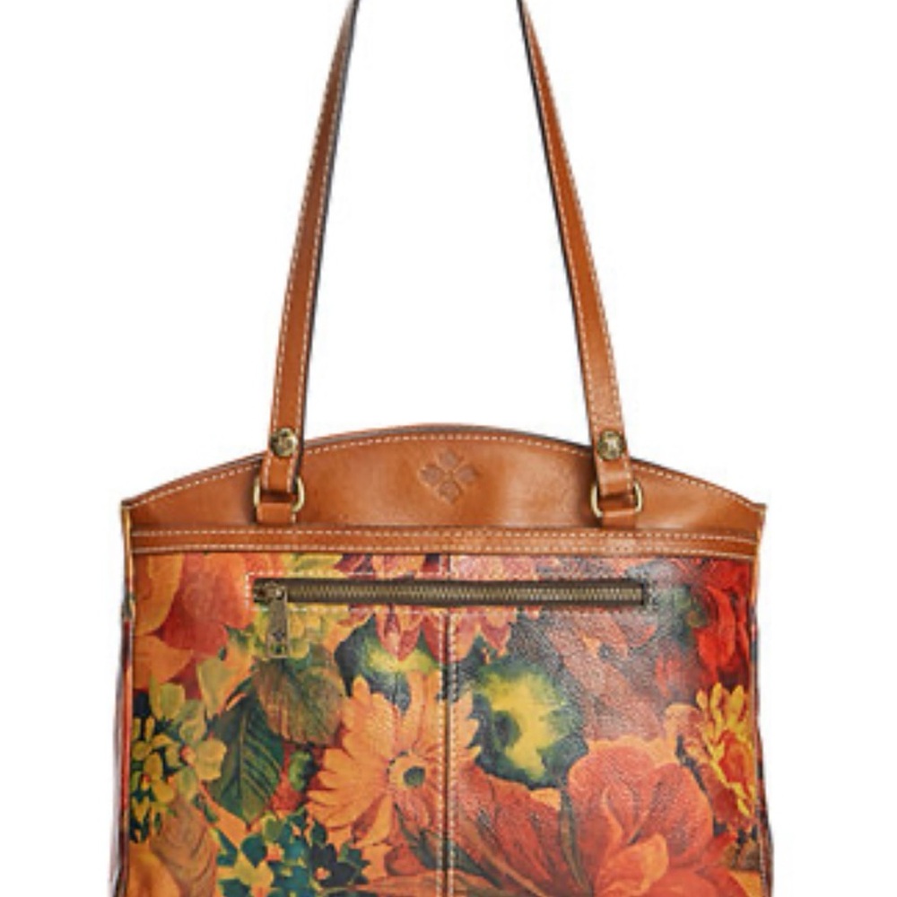 Patricia Nash Poppy Tote Multicolor Floral Leather Shoulder Bag with Brown Trim